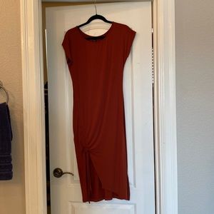 Rust mid length dress with adjustable slip